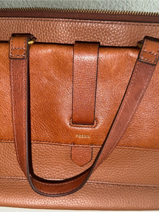 Fossil Handbags - Fossil Cognac Leather Satchel with Gold Hardware